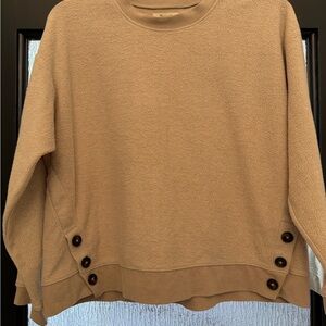 Madewell Tan Crew Neck Sweater/Sweatshirt with Button Details, Size M